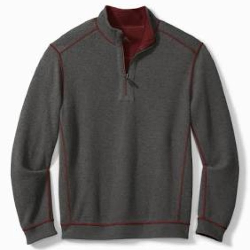 Tommy Bahama Flipshore Half Zip Reversible Sweatshirt Sweater Cozy Office Cotton - Picture 2 of 13